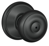 Schlage Georgian Series F40 GEO 622 Privacy Lockset, Round Design, Knob Handle, Matte Black, Metal, Interior Locking